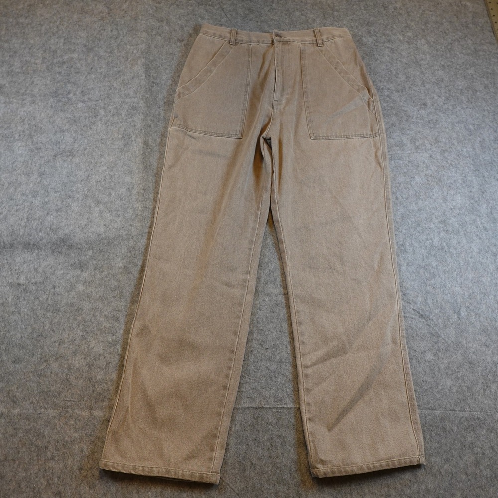 Djerf Avenue Pants Women Medium Beige Brown Go To High Waist Straight Leg Canvas